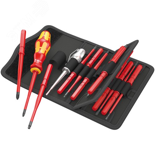 Изображение товара Набор отвёрток-насадок диэлектрических с рукояткой-держателем + индикатор напряжения Набор Kraftform Kompakt VDE 16 extra slim 1 16 предметов (шт)