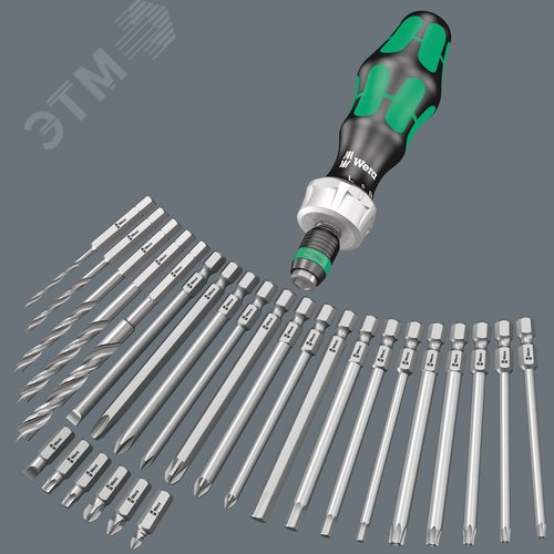 Набор бит с рукояткой-битодержателем c трещоткой и патроном Rapidaptor 17 предметов. Набор Kraftform Kompakt 60 RA Imperial - фото 4