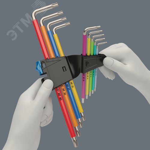 Набор Г-образных ключей с функцией фиксации крепежа 3967/9 TX SXL Multicolour HF TORX Stainless 1 нержавеющая сталь TX 8 - TX 40 9 предметов комплектация: 9x 3967 SXL HF Г-образные ключ TORX Multicolour с функцией фиксации крепежа удлиненный нержавеющая с - фото 8