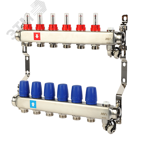 Изображение товара Коллекторная группа с расходомерами 1x6 выходов 3/4 НА евроконус нержавеющая сталь