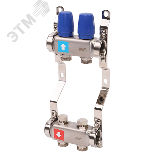 Изображение товара Коллекторная группа с ручными регулировочными клапанами 1'x2 выхода 3/4' НР евроконус (шт)