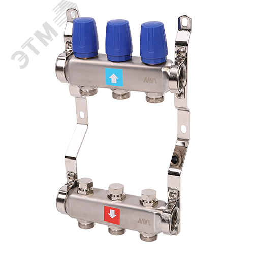 Изображение товара Коллекторная группа с ручными регулировочными клапанами 1'x3 выхода 3/4' НР евроконус (шт)