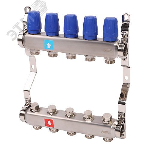 Изображение товара Коллекторная группа с ручными регулировочными клапанами 1'x5 выходов 3/4' НР евроконус (шт)