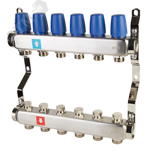 Изображение товара Коллекторная группа с ручными регулировочными клапанами 1'x6 выходов 3/4' НР евроконус (шт)