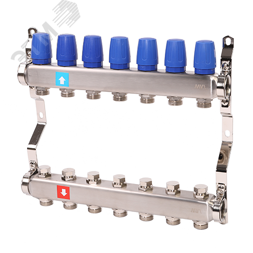 Изображение товара Коллекторная группа с ручными регулировочными клапанами 1'x7 выходов 3/4' НР евроконус (шт)