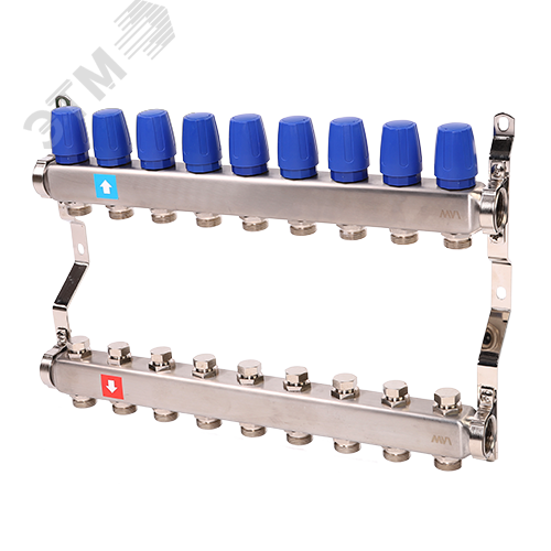 Изображение товара Коллекторная группа с ручными регулировочными клапанами 1'x9 выходов 3/4' НР евроконус (шт)