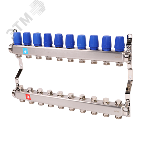 Изображение товара Коллекторная группа с ручными регулировочными клапанами 1'x10 выходов 3/4' НР евроконус (шт)