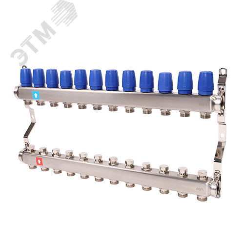 Изображение товара Коллекторная группа с ручными регулировочными клапанами 1'x12 выходов 3/4' НР евроконус (шт)