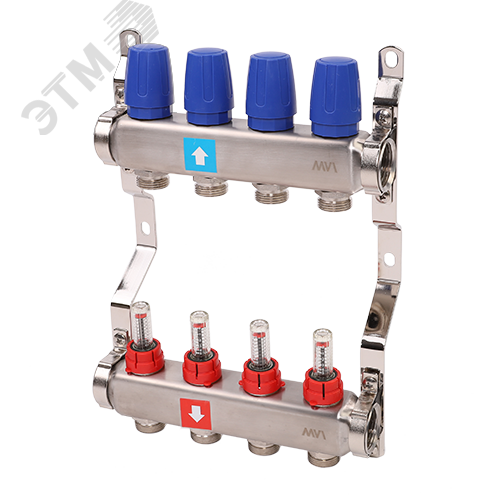 Коллекторная группа с расходомерами 1' х 4 выхода 3/4' НР евроконус MS.504.06 MVI