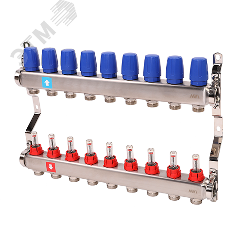 Изображение товара Коллекторная группа с расходомерами 1x9 выходов 3/4 еврконус сталь нержавеющая