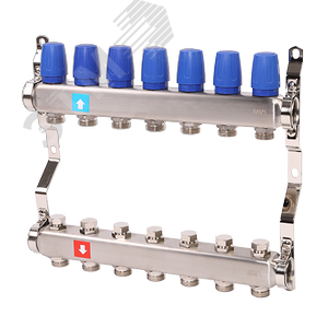 Изображение товара Коллекторная группа с ручными регулировочными клапанами 1'x7 выходов 3/4' НР евроконус (шт)