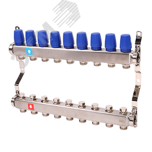 Изображение товара Коллекторная группа с ручными регулировочными клапанами 1'x9 выходов 3/4' НР евроконус (шт)