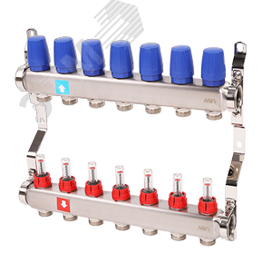 Изображение товара Коллекторная группа с расходомерами 1'x7 выходов 3/4' НР евроконус (шт)