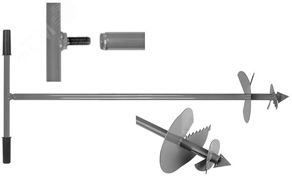 Изображение товара Бур садовый шнековый 1000x250 мм разборный с удлинителем для установки опор