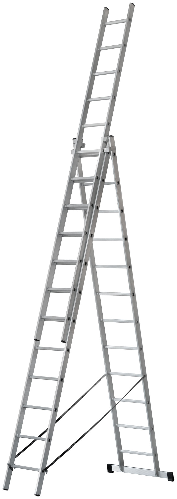 Лестница трехсекционная алюминиевая усиленная, 3x12 ступеней, H=343/594/841 см, вес 17.83 кг