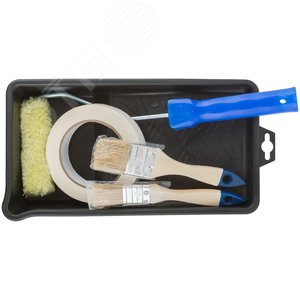 Набор для покраски дверей и окон (ванночка 290х150 мм + валик полиакрил 100 мм + малярная лента 25 мм x 50 м + кисти 25 , 38 мм) - фото 2