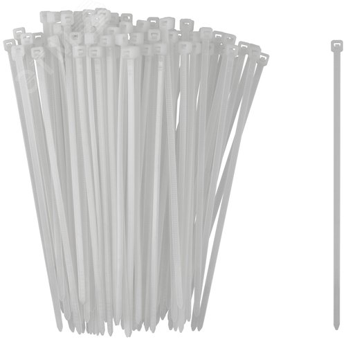 Хомуты нейлоновые для проводов, белые 100 шт.,  3,6х150 мм - фото 1