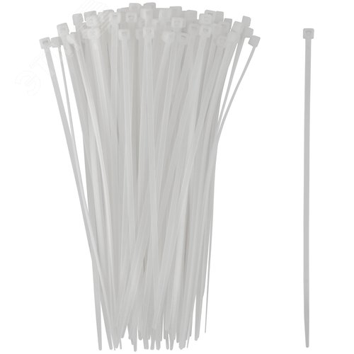 Хомуты нейлоновые для проводов, белые 100 шт.,  3,6х200 мм - фото 1