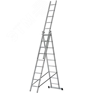 Лестница трехсекционная алюминиевая, 3 х 9 ступеней, H=257/426/591 см, вес 11.18 кг