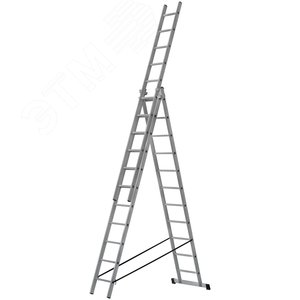 Лестница трехсекционная алюминиевая усиленная, 3 х 11 ступеней, H=316/539/759 см, вес 16.61 кг