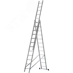Лестница трехсекционная алюминиевая усиленная, 3 х 12 ступеней, H=343/594/841 см, вес 17.83 кг
