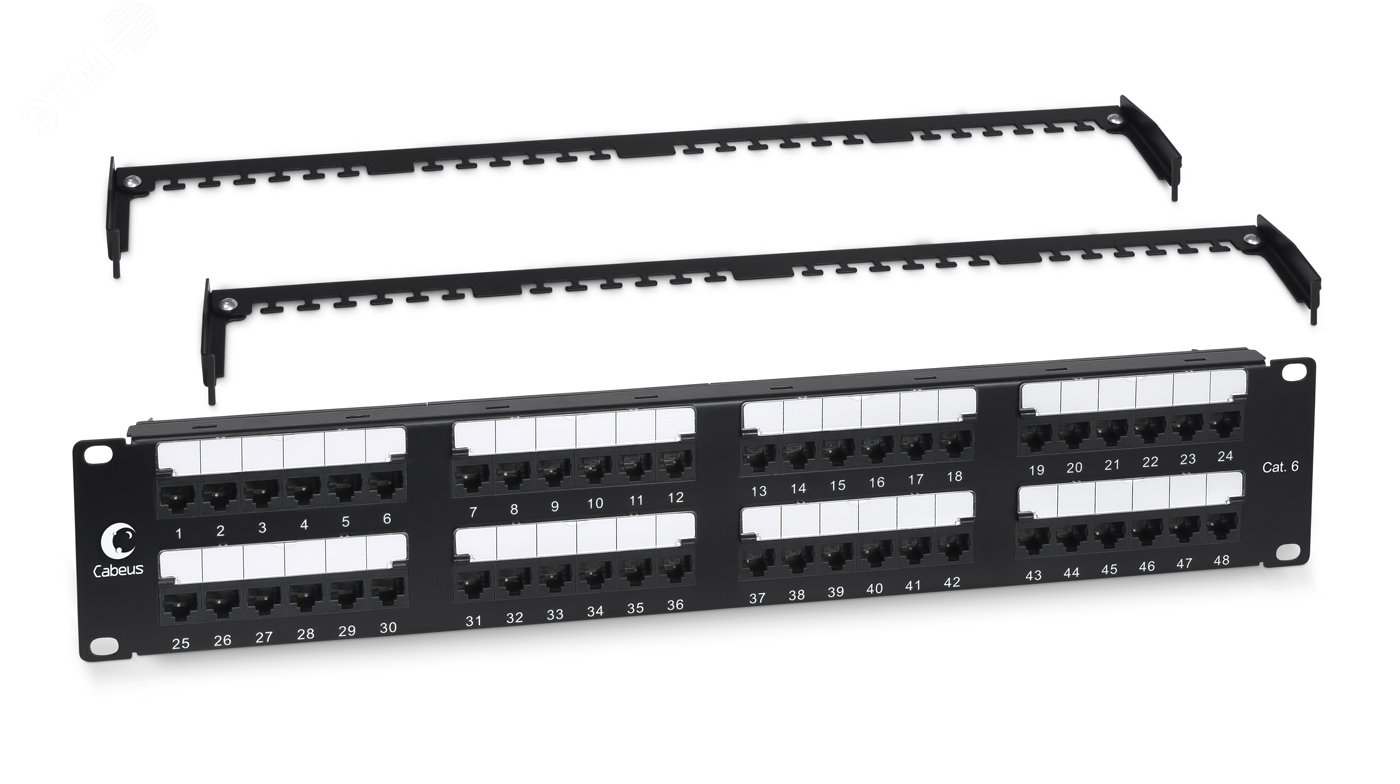 Патч-панель IDC 19' (2U), 48 портов RJ-45, категория 6, Dual IDC, с задним кабельным организатором PL2-48-Cat.6-Dual Cabeus - превью 2