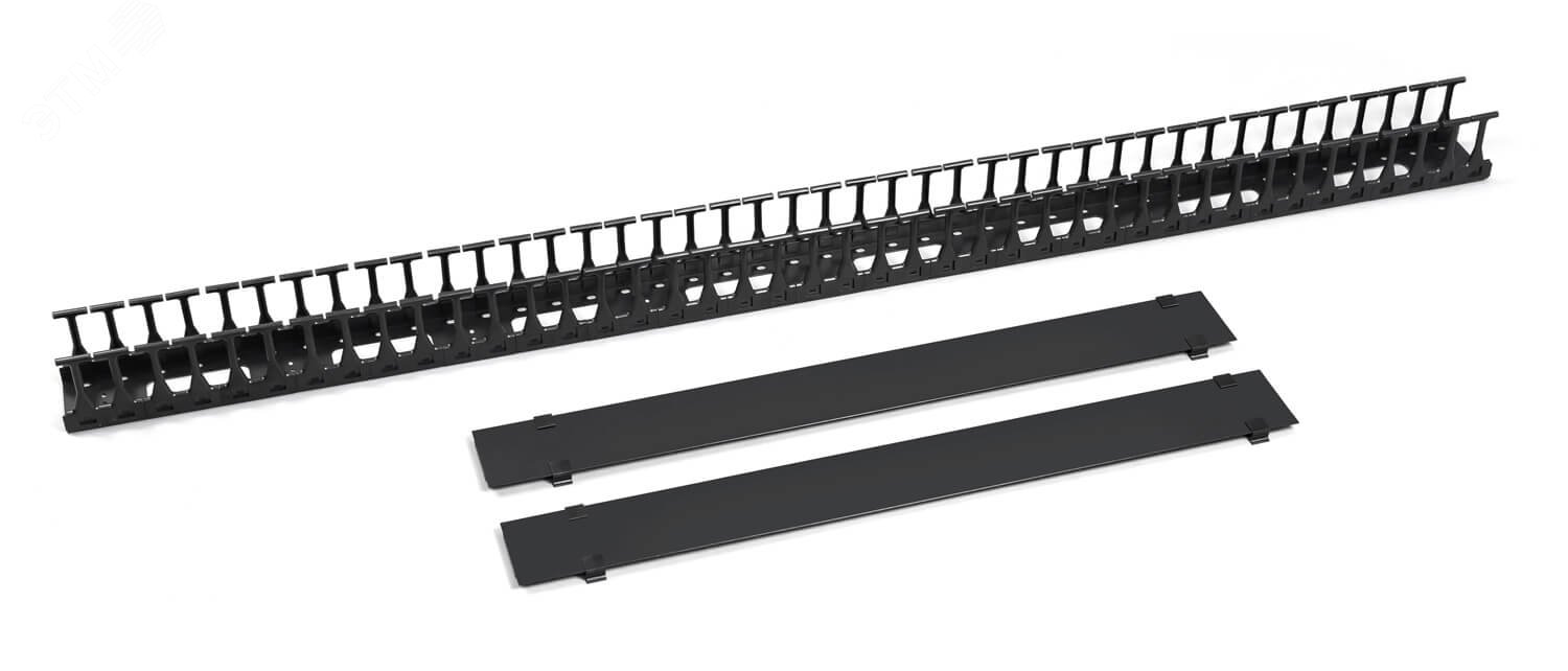 Органайзер-гребенка вертикальный кабельный в шкаф 42U. пластиковый. цвет черный (RAL 9004) VCM-PL-42U-BK Cabeus - превью 2
