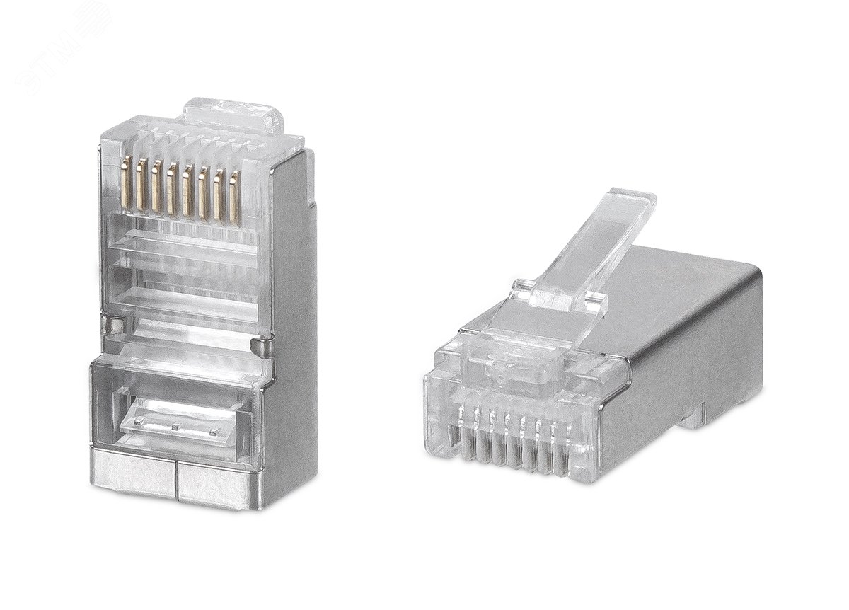 Коннектор RJ-45 под витую пару. категория 5e. экранированный. универсальный (для одножильного и многожильного кабеля) для проводников с толщиной по изоляции до 1.05 мм 8P8C-SH Cabeus