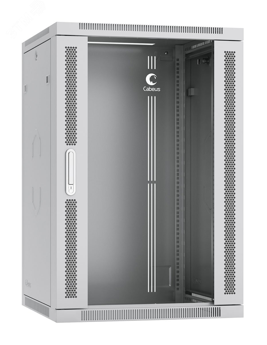 Шкаф телекоммуникационный настенный разобранный 19' 18U 600x600x901mm (ШхГхВ) дверь стекло, цвет серый (RAL 7035) SH-05F-18U60/60-R Cabeus