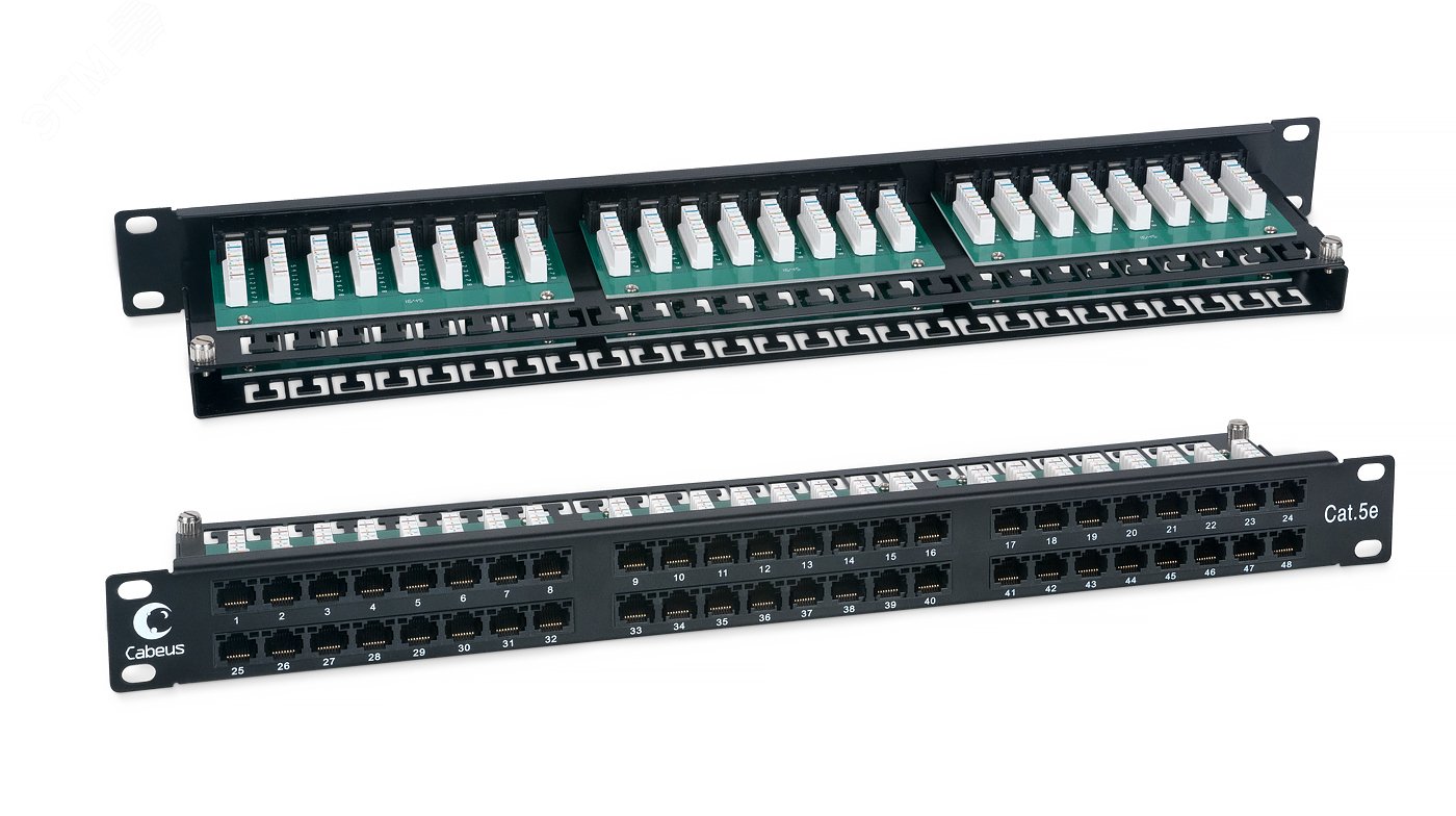 Патч-панель IDC-1U высокой плотности 19', 1U, 48 портов RJ-45, категория 5e, Dual IDC PLHD-48-Cat.5e-Dual Cabeus - превью 2