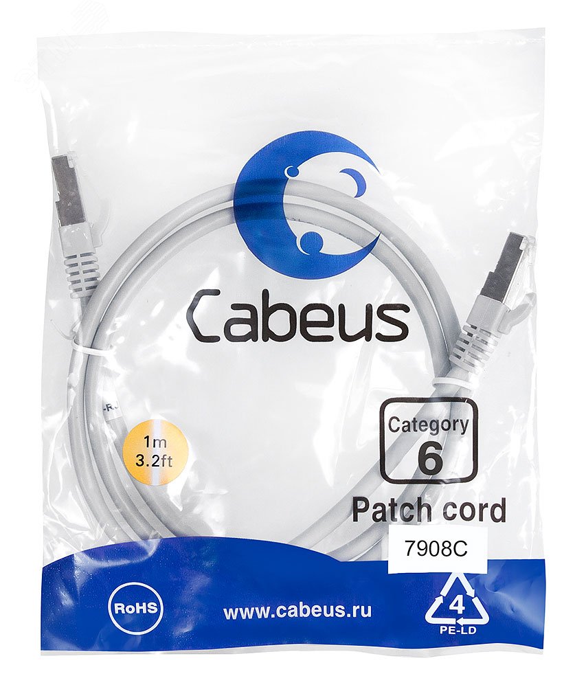 Изображение товара Патч-корд Cabeus CAT6 F/UTP 1м серый для стабильных сетевых подключений Изображение товара Патч-корд Cabeus CAT6 F/UTP 1м серый для стабильных сетевых подключений