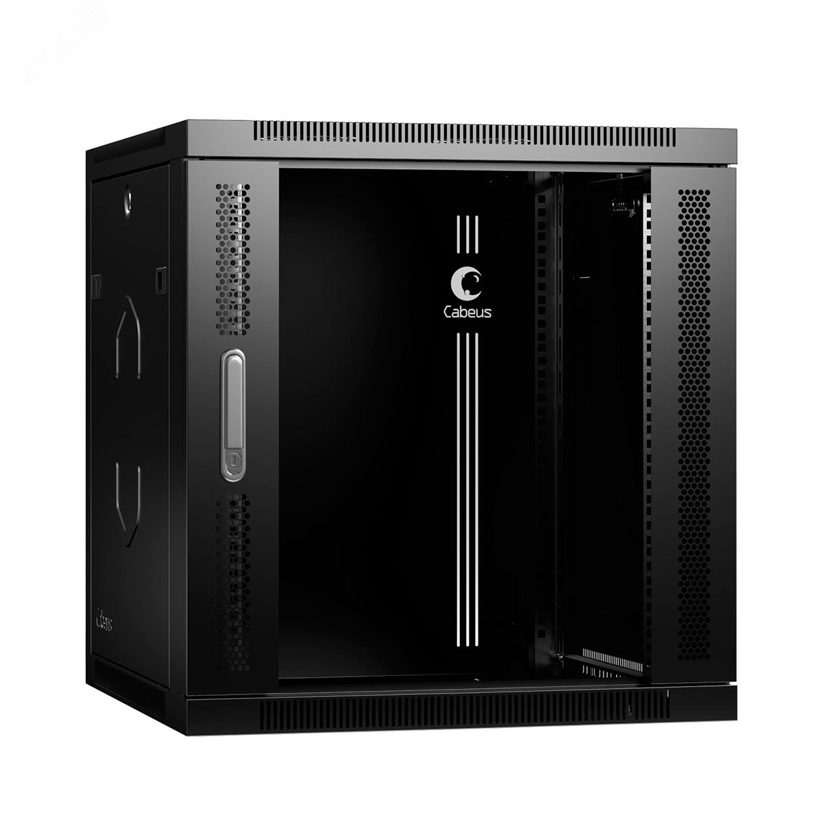 Шкаф телекоммуникационный настенный разобранный 19дюйм 12U 600x450x635mm (ШхГхВ) дверь стекло, цвет черный SH-05F-12U60/45-R-BK Cabeus