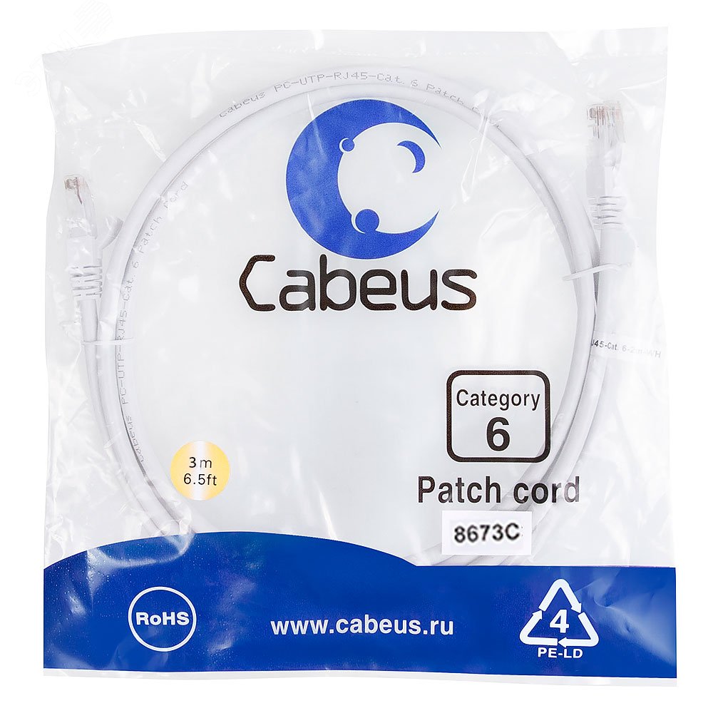 Изображение товара Патч-корд Cabeus PC-UTP-RJ45-Cat.6-3m-WH Изображение товара Патч-корд Cabeus PC-UTP-RJ45-Cat.6-3m-WH