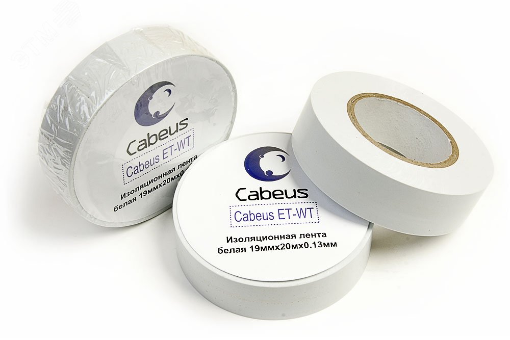 Изображение товара Изолента Cabeus белая 19ммx20м ПВХ, прочная и эластичная