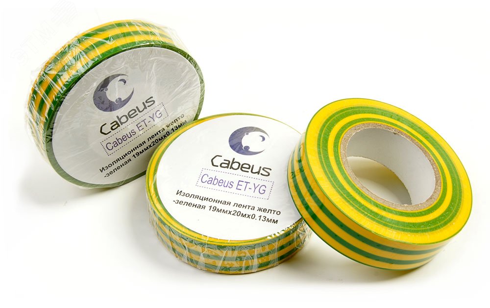 Изображение товара Лента изоляционная желто-зеленая Cabeus ПВХ 19ммх20м