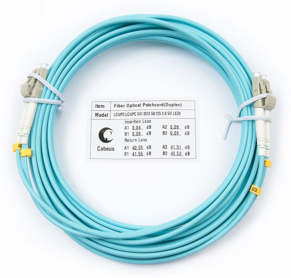 Изображение товара Оптический патч-корд duplex 5м LC-LC OM3 LSZH бирюзовый Cabeus