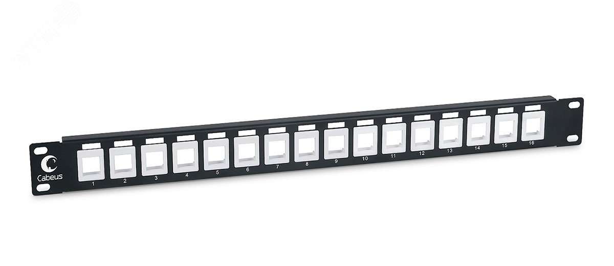 Изображение товара Патч-панель модульная 19', 16 портов, 1U Cabeus для неэкранированных модулей