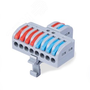 Изображение товара Клемма соединительная универсальная проходная 2-8 полюса с рычагом на DIN-рейку 0,08-2 (шт)