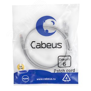 Изображение товара Патч-корд U/UTP, категория 6, 2xRJ45/8p8c, неэкранированный, серый, PVC, 1м (шт)