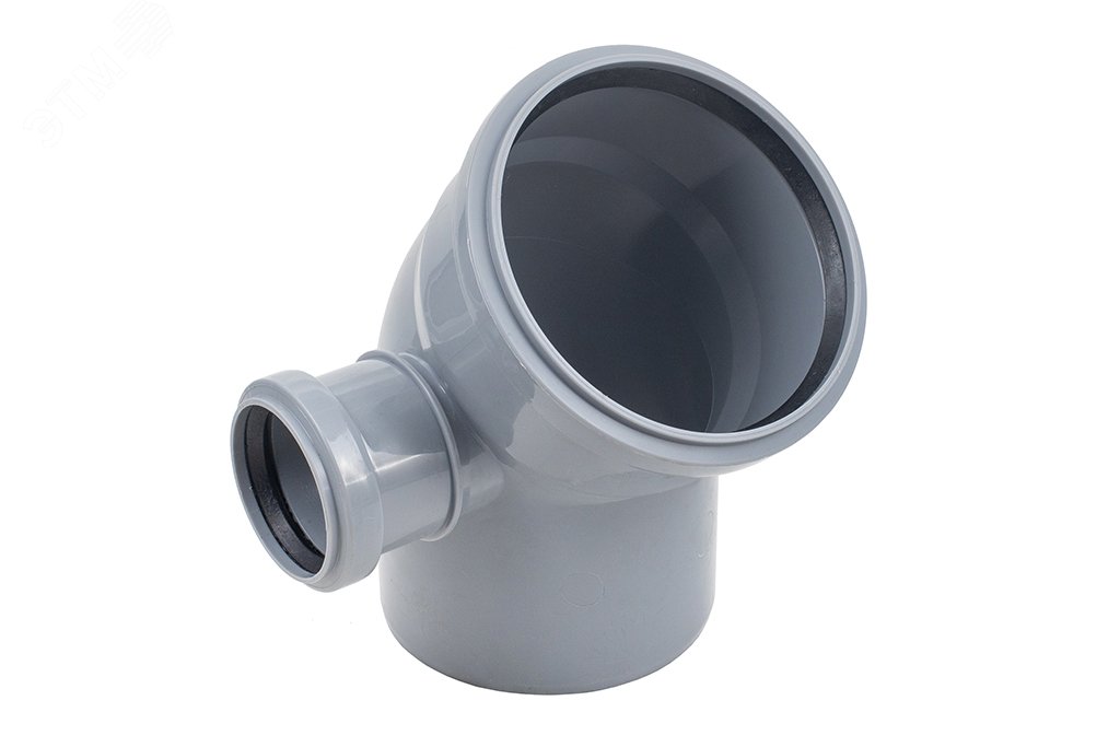 Изображение товара Отвод 110 45 град с выходом 50 левый для канализации из полипропилена