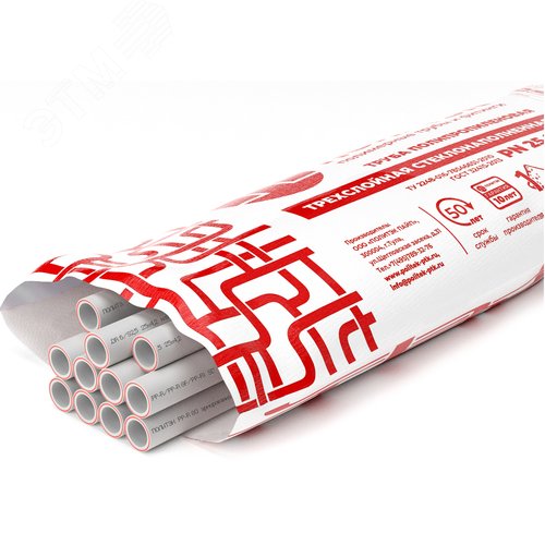 Труба полипропиленовая 63x10.5 SDR 6 PN 25 PPR армированная стекловолокном белая, хлыст 4м - фото 2
