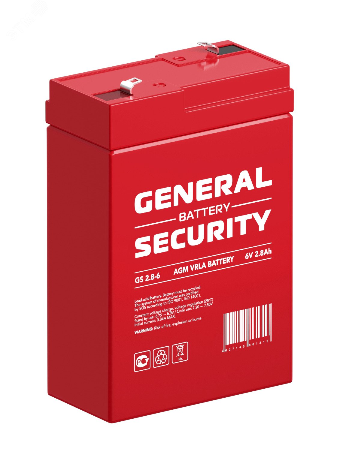 Изображение товара Аккумулятор General Security 6V 2.8Ah AGM VRLA для охранных систем