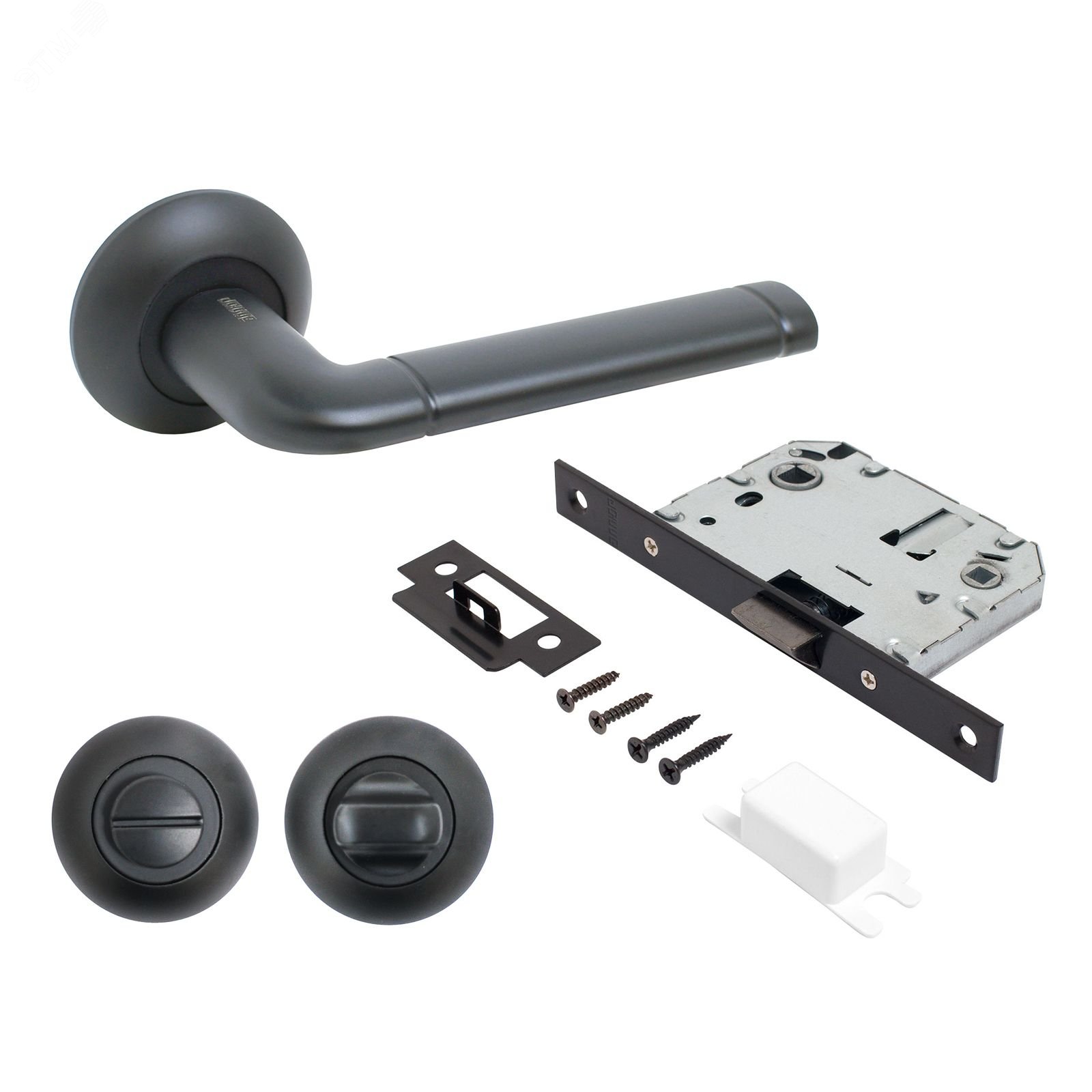 Изображение товара Комплект ручек и защелка АЛЛЮР АРТ ПОЛО BL+L7050S BL+BK-R1 BL(15150/S7050) матовый черный с фикс (шт)