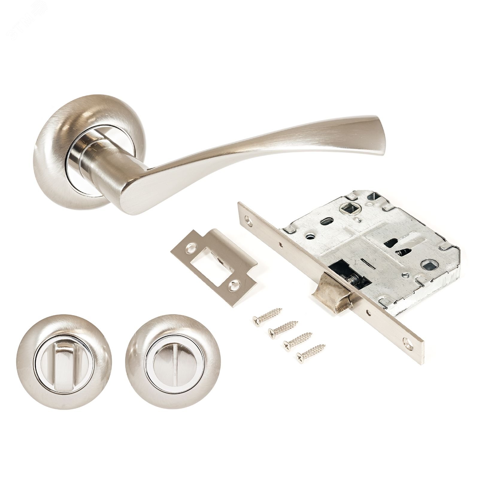 Изображение товара Комплект ручек и защелок АЛЛЮР АРТ ОСКАР, мат никель, для деревянных дверей