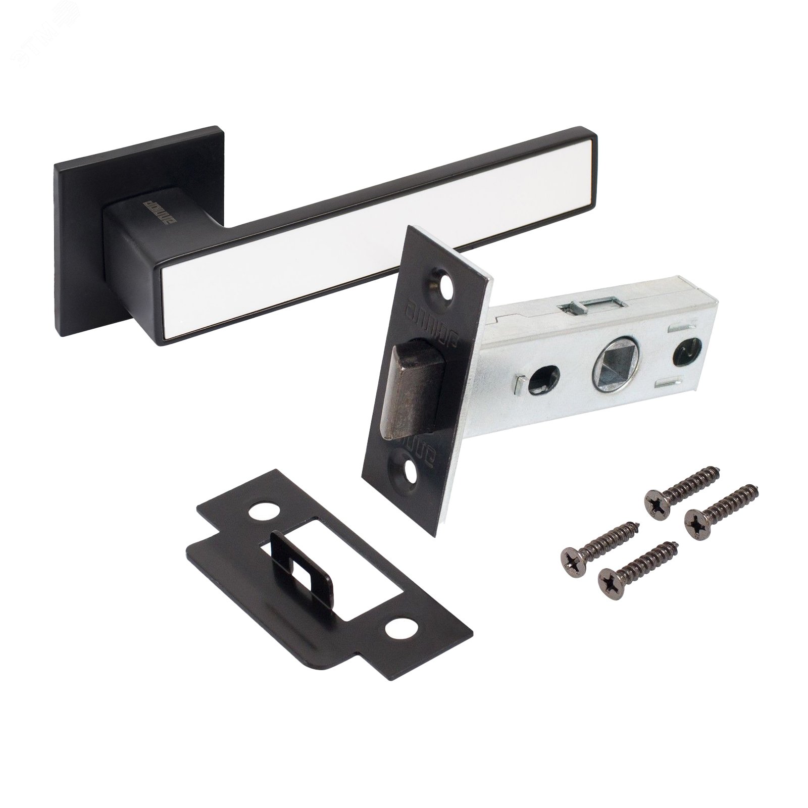 Изображение товара Комплект ручка и защелка АЛЛЮР АРТ ЛАНА матовый черный и белый