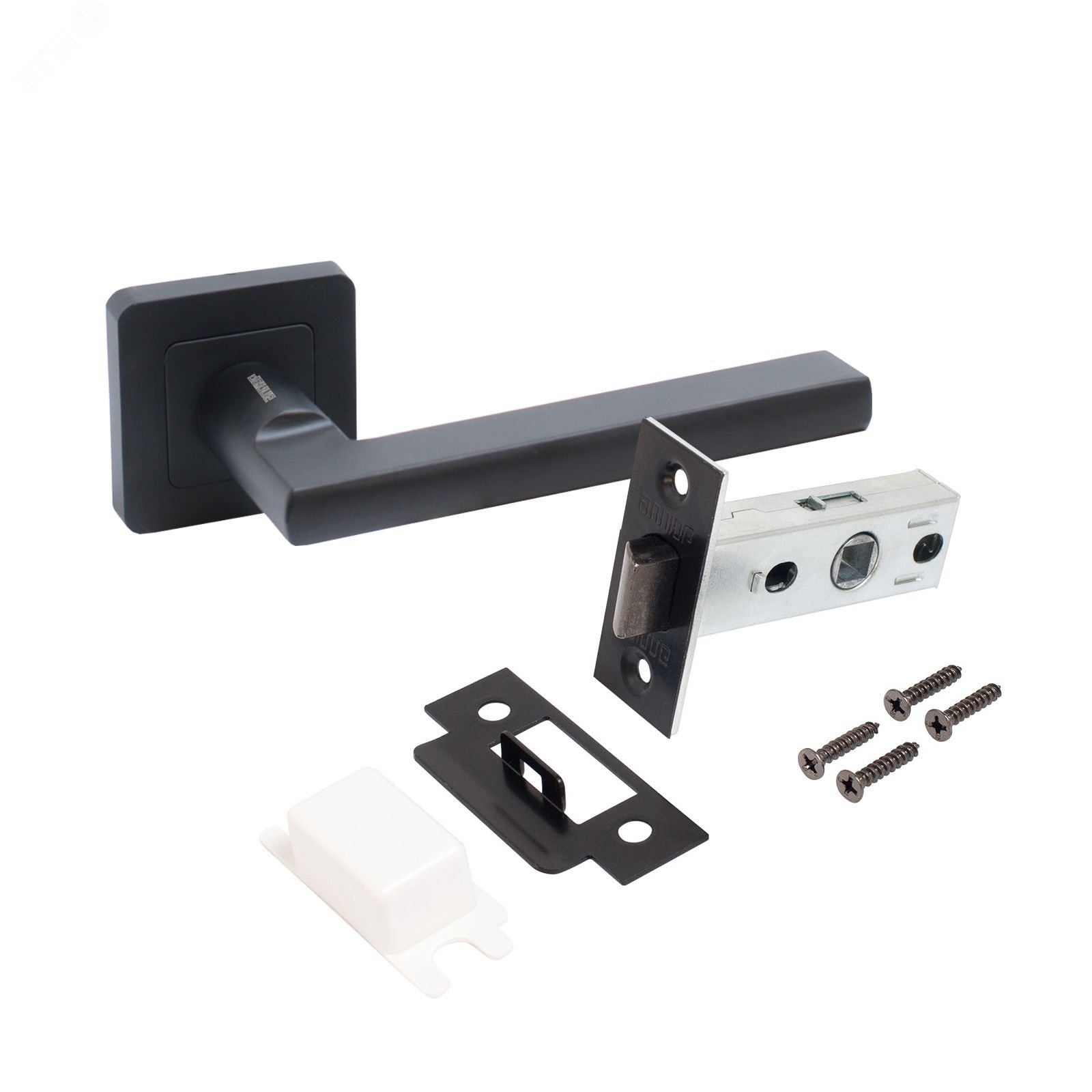 Изображение товара Комплект ручек и защелка АЛЛЮР АРТ ВЕНСАН BL+L45-8 BL (26150/S45) матовый черный