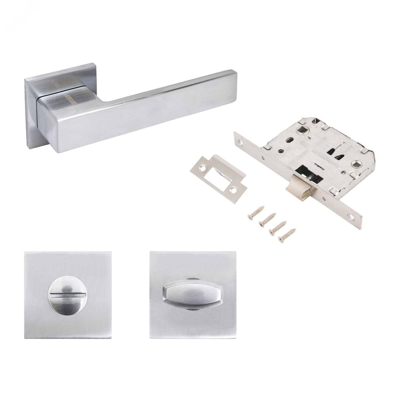 Изображение товара Комплект ручка и защелка АЛЛЮР АРТ РИНГО матовый хром для деревянных дверей