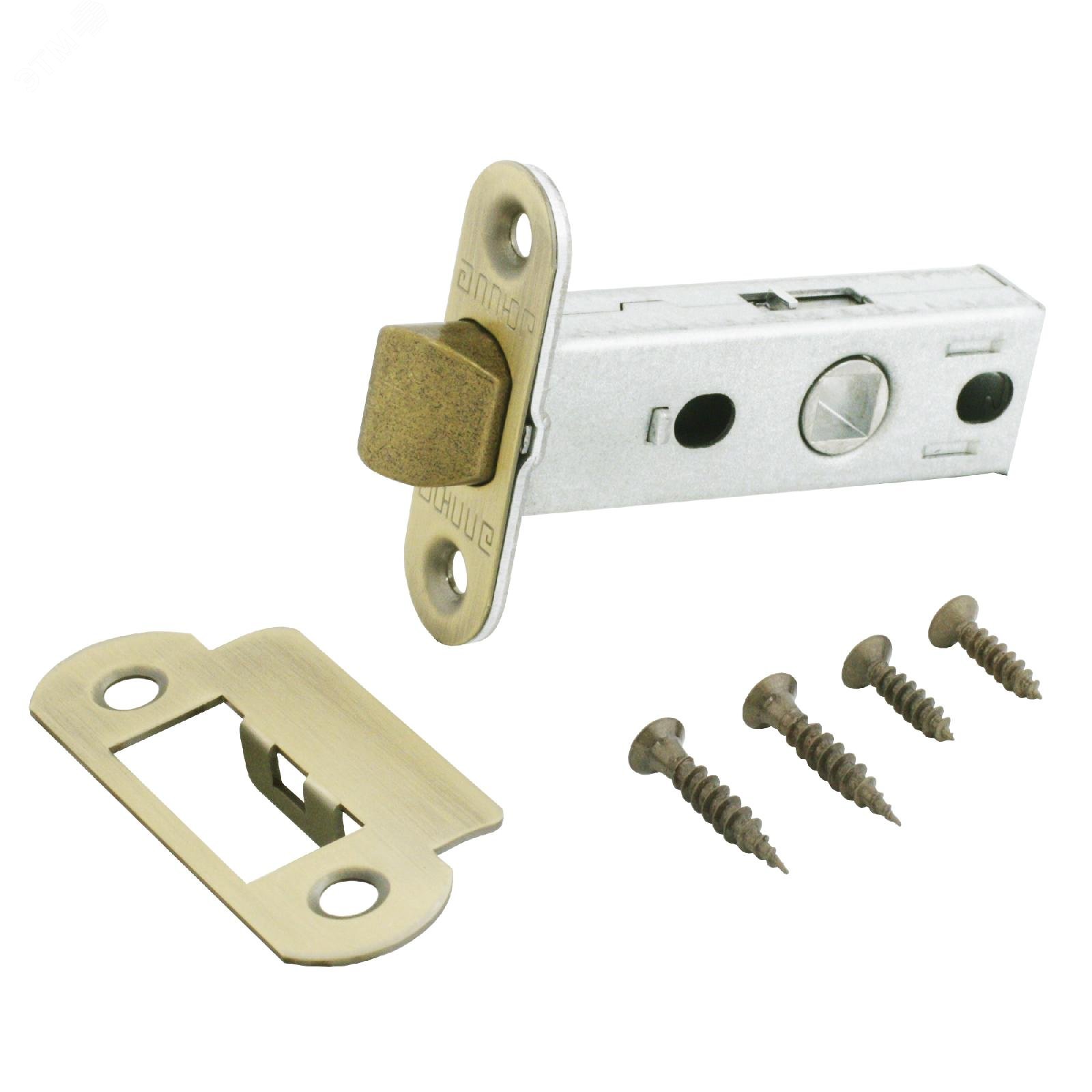 Изображение товара Защелка врезная универсальная без ручек для деревянных межкомнатных дверей, АЛЛЮР АРТ L45-8-R18 MAB бронза матовая (шт)