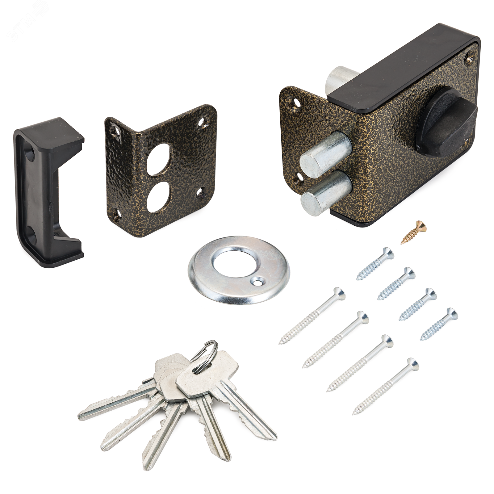 Изображение товара Замок накладной цилиндровый для деревянных дверей, СТАНДАРТ Россия ЗН1-3-1С бронза (шт)