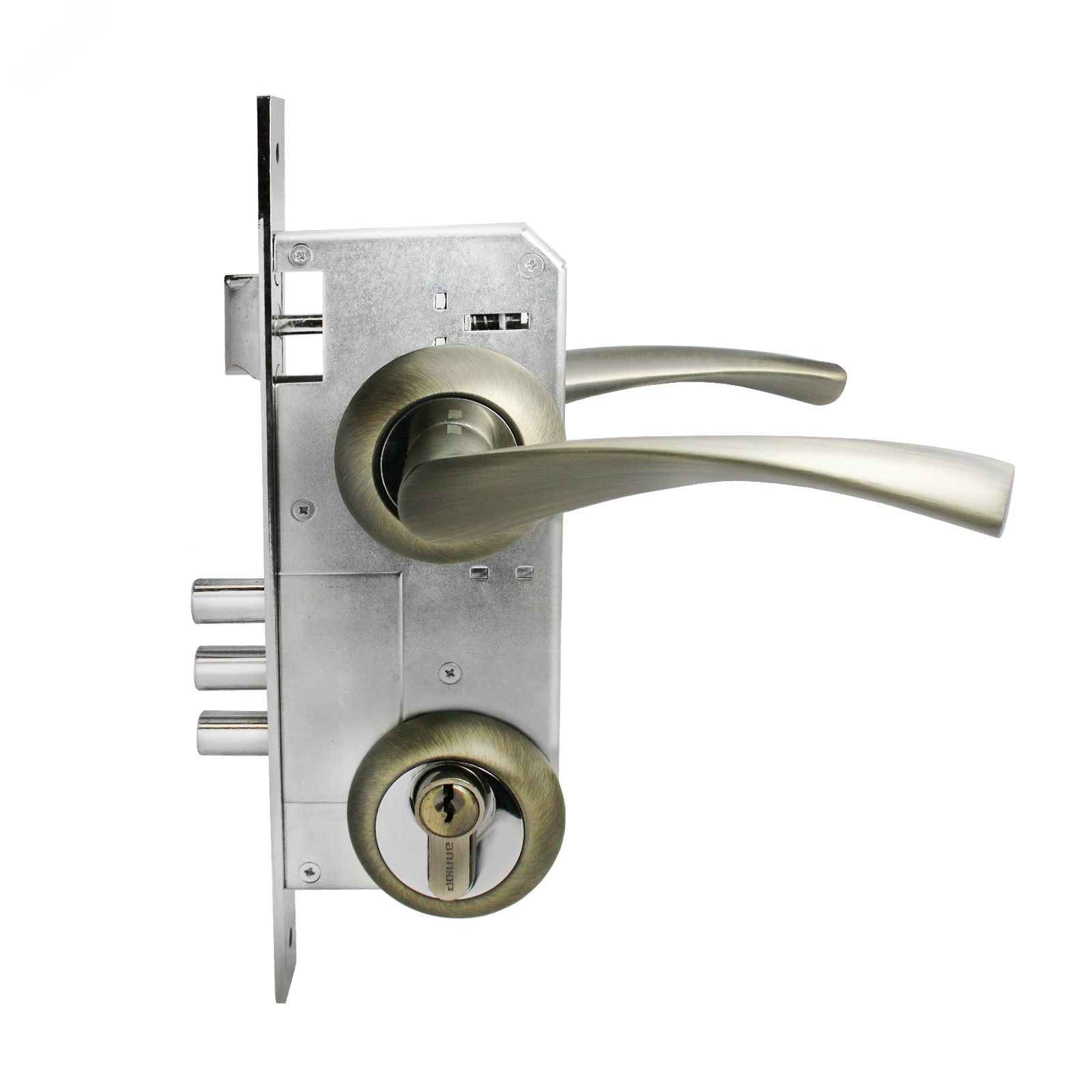 Изображение товара Замок врезной цилиндровый с ручками для деревянных дверей АЛЛЮР АРТ ЗВ4-85А.1330 бронза матовая (шт)